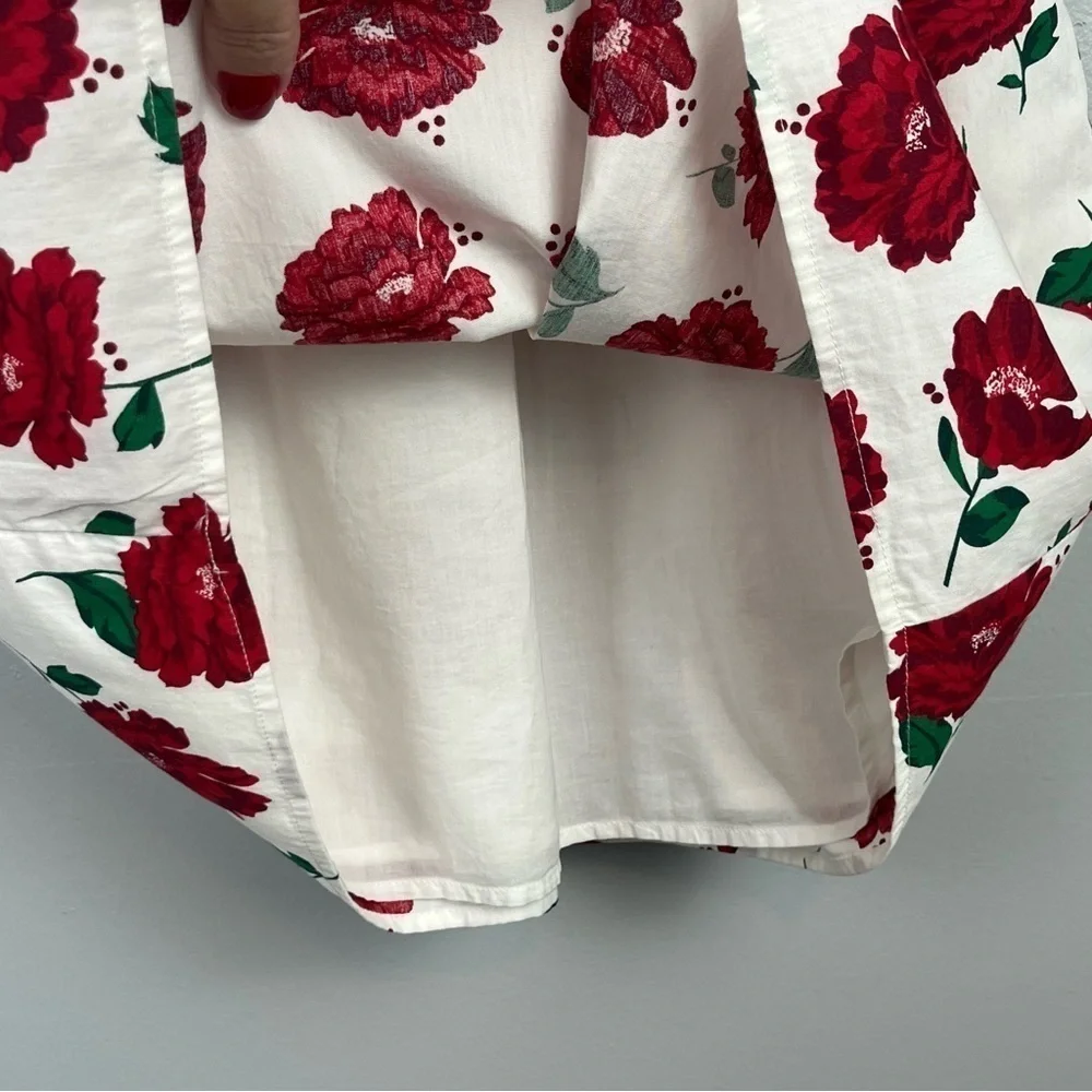 NWT Crown & Ivy kids white red floral 100% cotton bell sleeve dress, size 10.